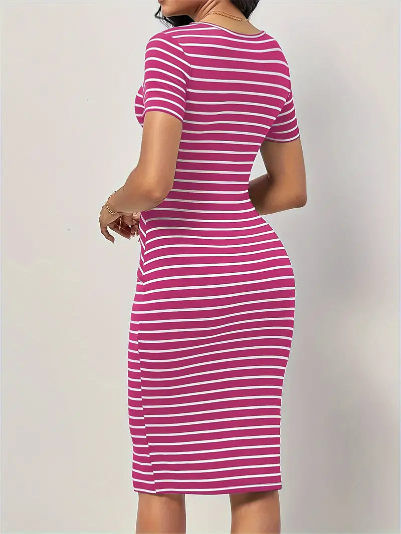 Women's Bodycon Dress - Short Sleeve - Round Neck - Stretchable and Tailored