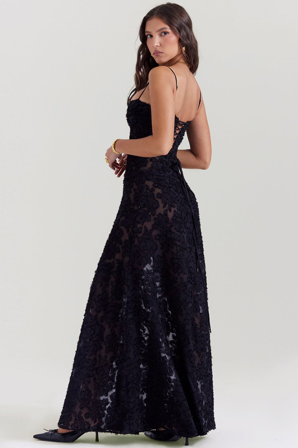 Maxi Dress for Women – Slim Fit – Light Chiffon – Floral Pattern – Thin Straps