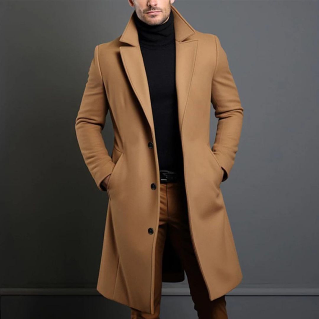 Men's Coat - Wool Blend - Classic Cut - Single-Breasted with 3 Buttons - Knee Length