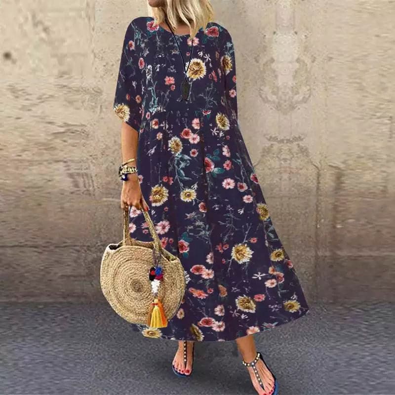 Josiane - Elegant long dress with floral patterns