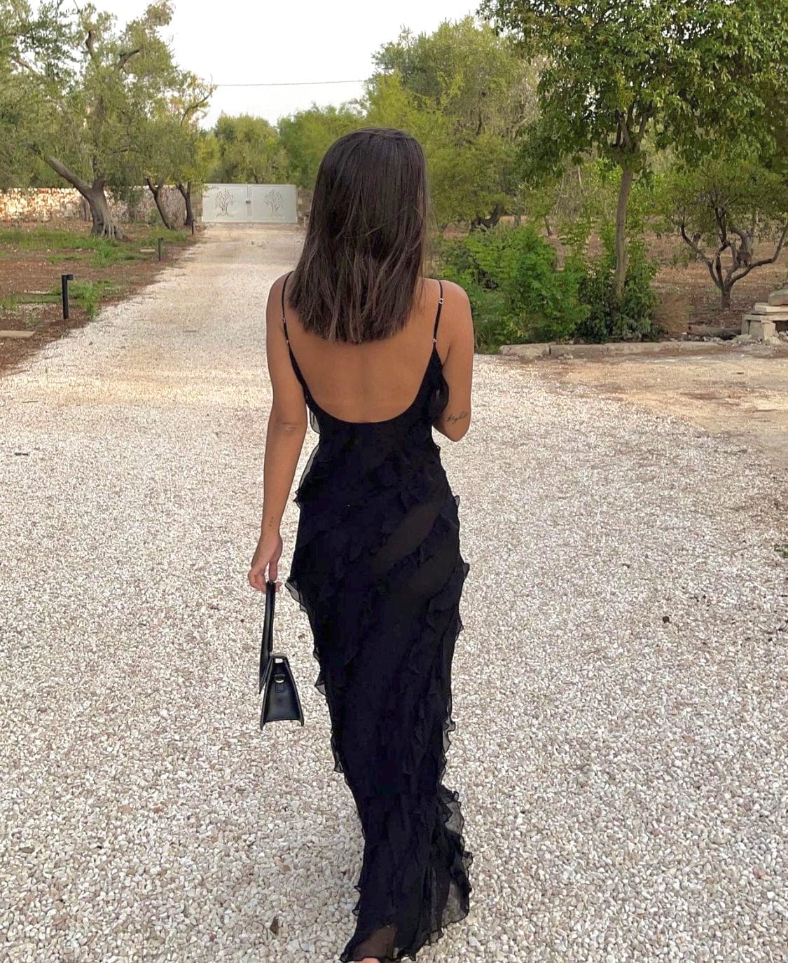 Women's Maxi Dress – Slim Fit – Spaghetti Straps – Ruffle Details – Light and Airy