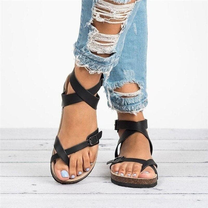 Women's Sandals - Ergonomic Comfort - Adjustable Straps - Flat Sole with Shock Absorption