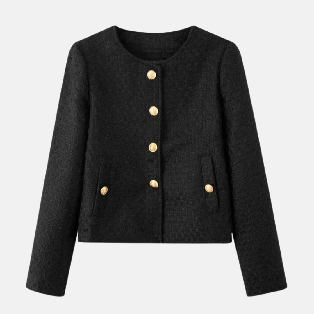 Isabella Wool Tailored Fit Tweed Jacket | Round Neck Button Front Jacket