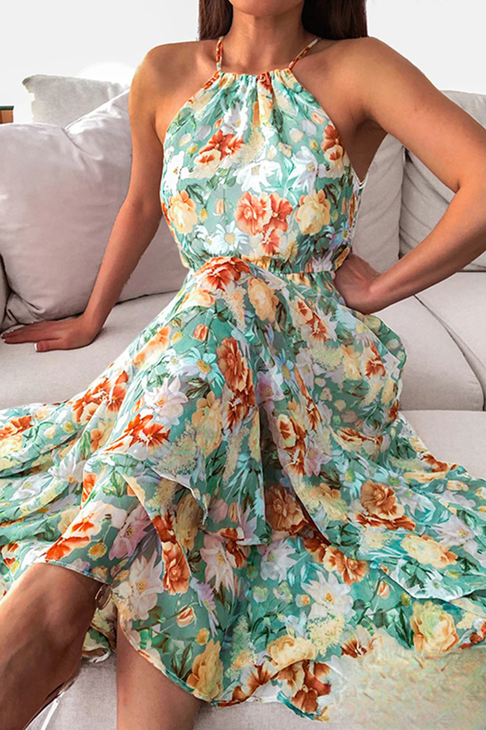 Women Maxi Dress - Halterneck - Elegant Fit - Light and Breathable