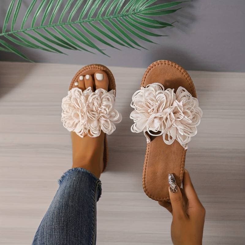 Women's Sandals - Flat Sole - Floral Detail - Comfort & Style for Everyday