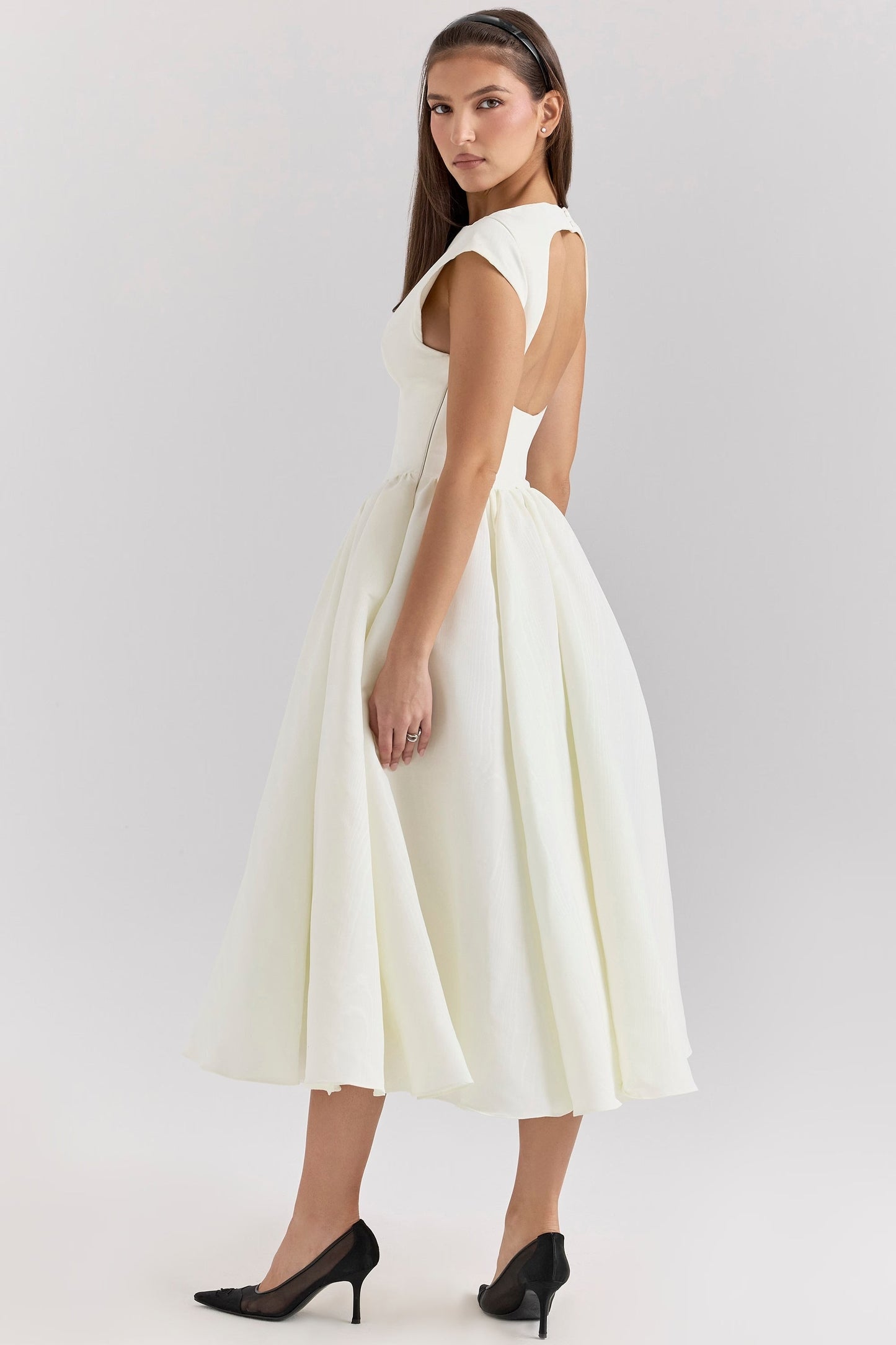 Dress for women – Satin look – Sleeveless – A-line fit – Midi – High neck