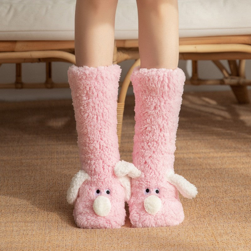 Isla Comfort Fit Slipper Socks | Fuzzy Dog Applique Mid-Calf Socks