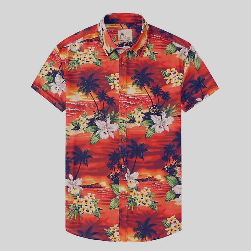 Men's Shirt - Short-Sleeved Hawaiian Shirt - Relaxed Fit - Tropical Floral Print