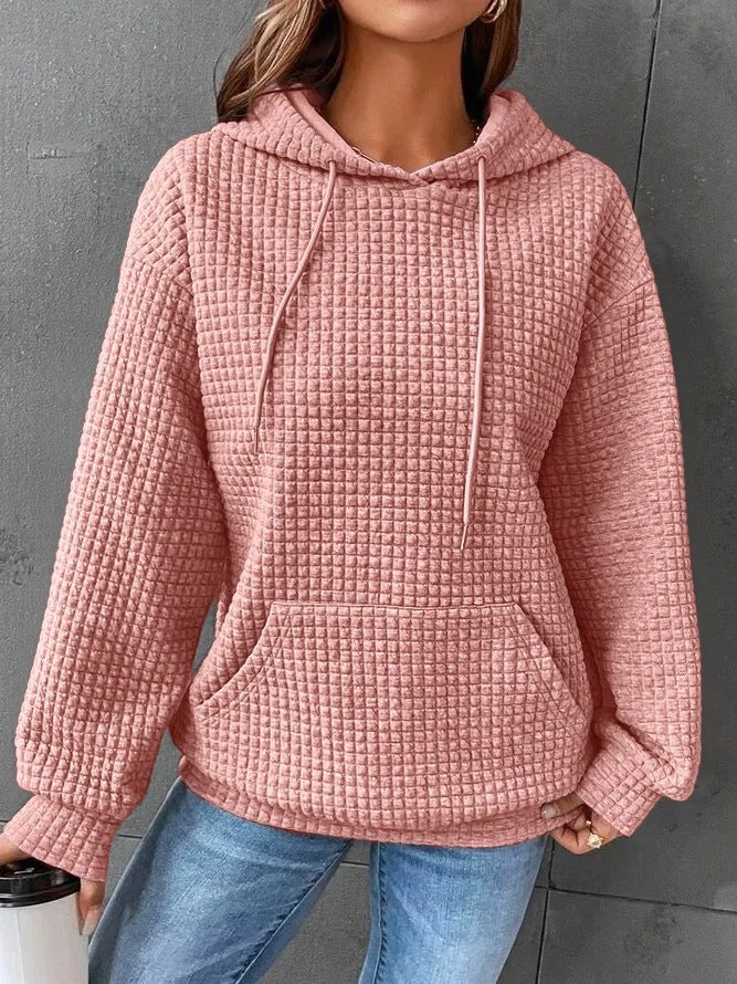 Women's Hoodie – Quilted Design – Relaxed Fit – Kangaroo Pocket – Ribbed Edges