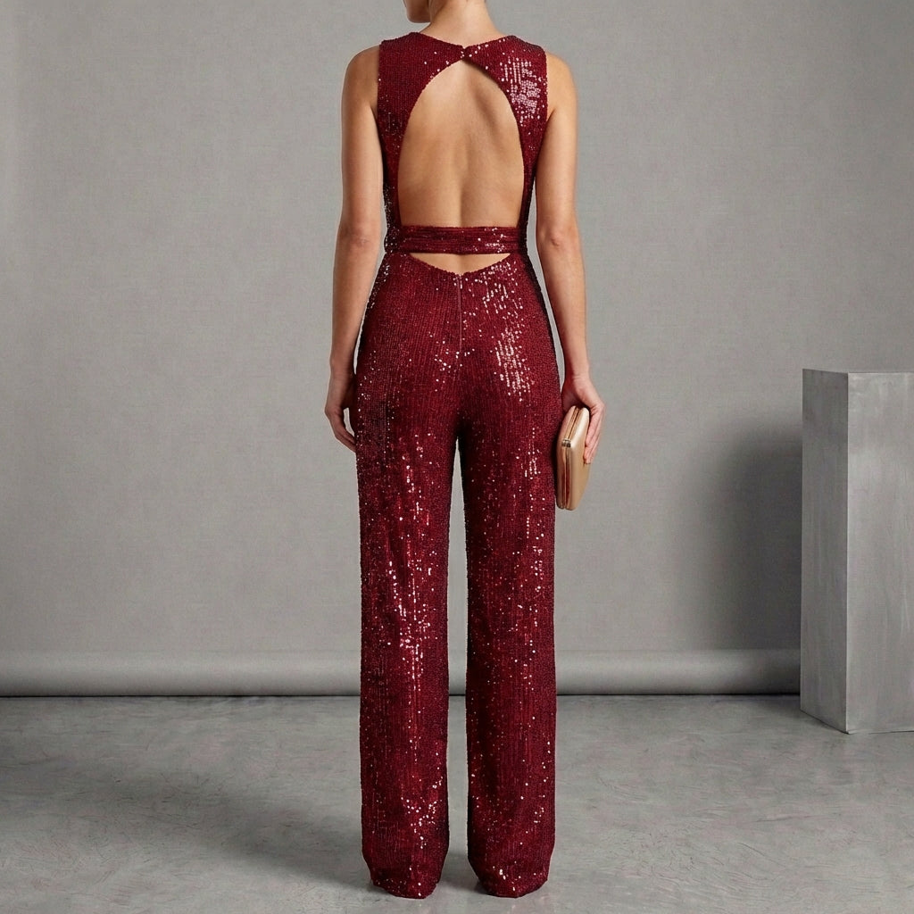 Sparkling Sequin Wide Leg Jumpsuit for Women – Glamorous Evening Elegance