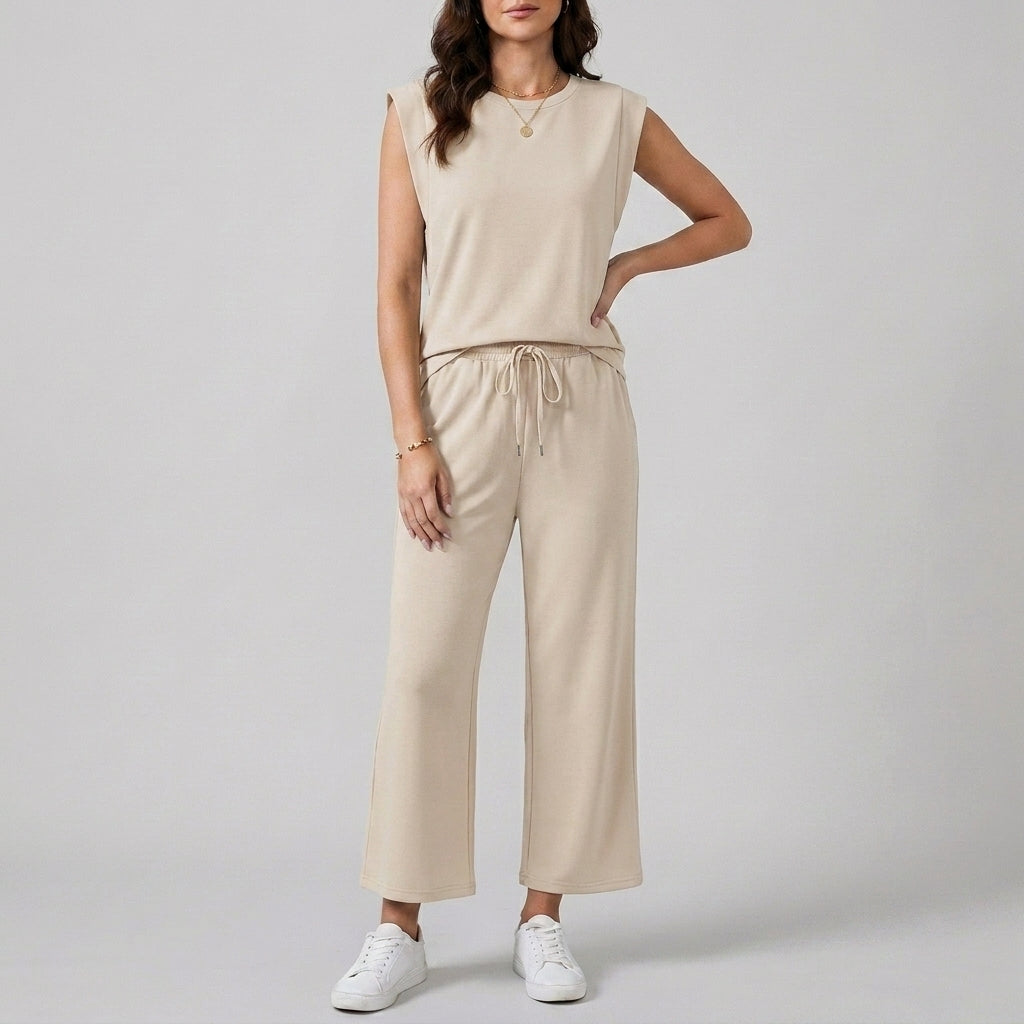 Relaxed Fit Sleeveless Top & Wide Leg Pants Set for Women – Effortless Everyday Style