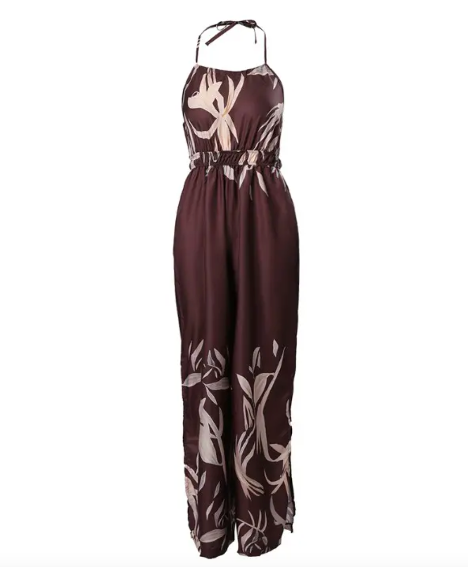 Women's Jumpsuit - Halterneck - Sleeveless - Elastic Waist - Wide Legs - Floral
