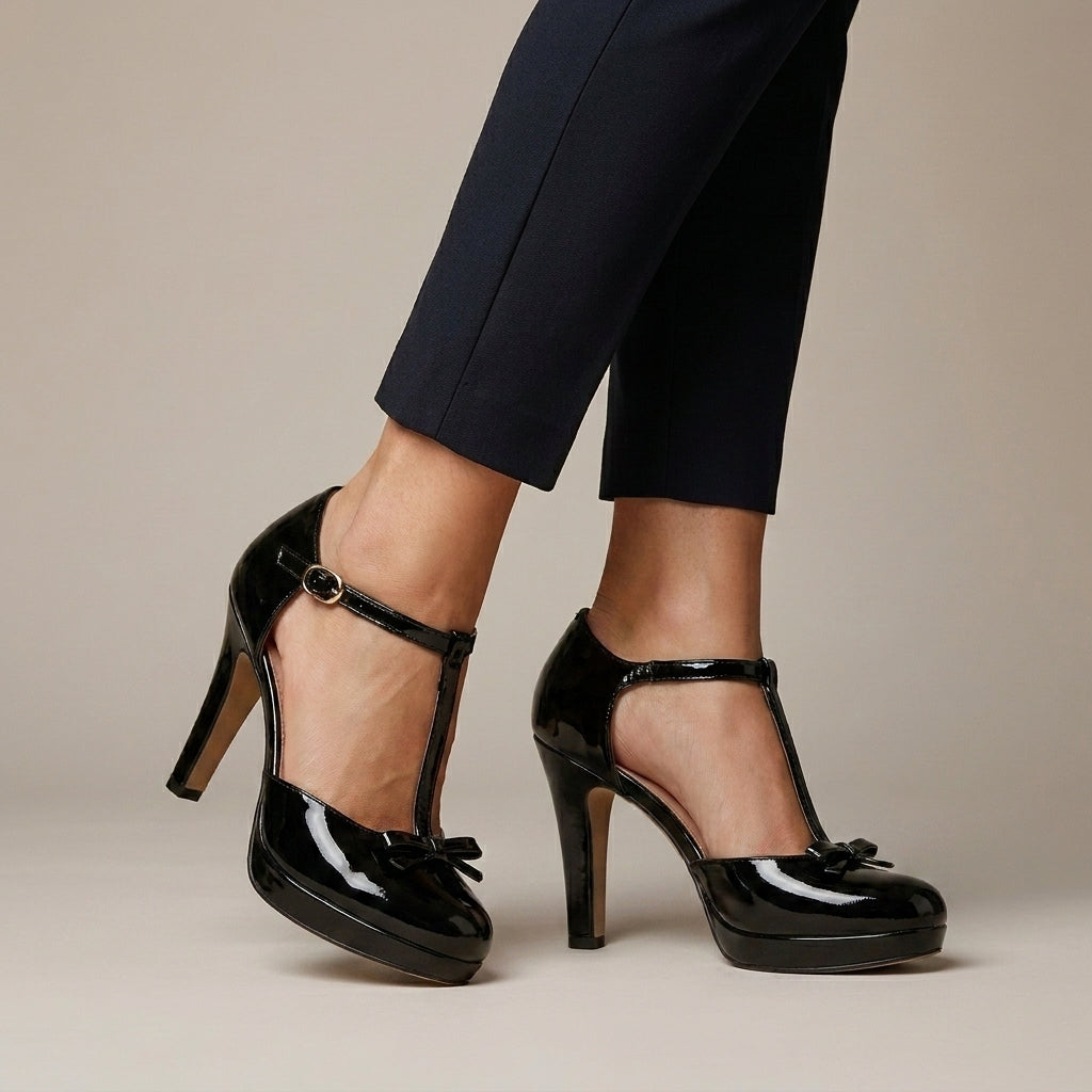 T-Strap Platform Heels for Women – Elegant Height & Timeless Style