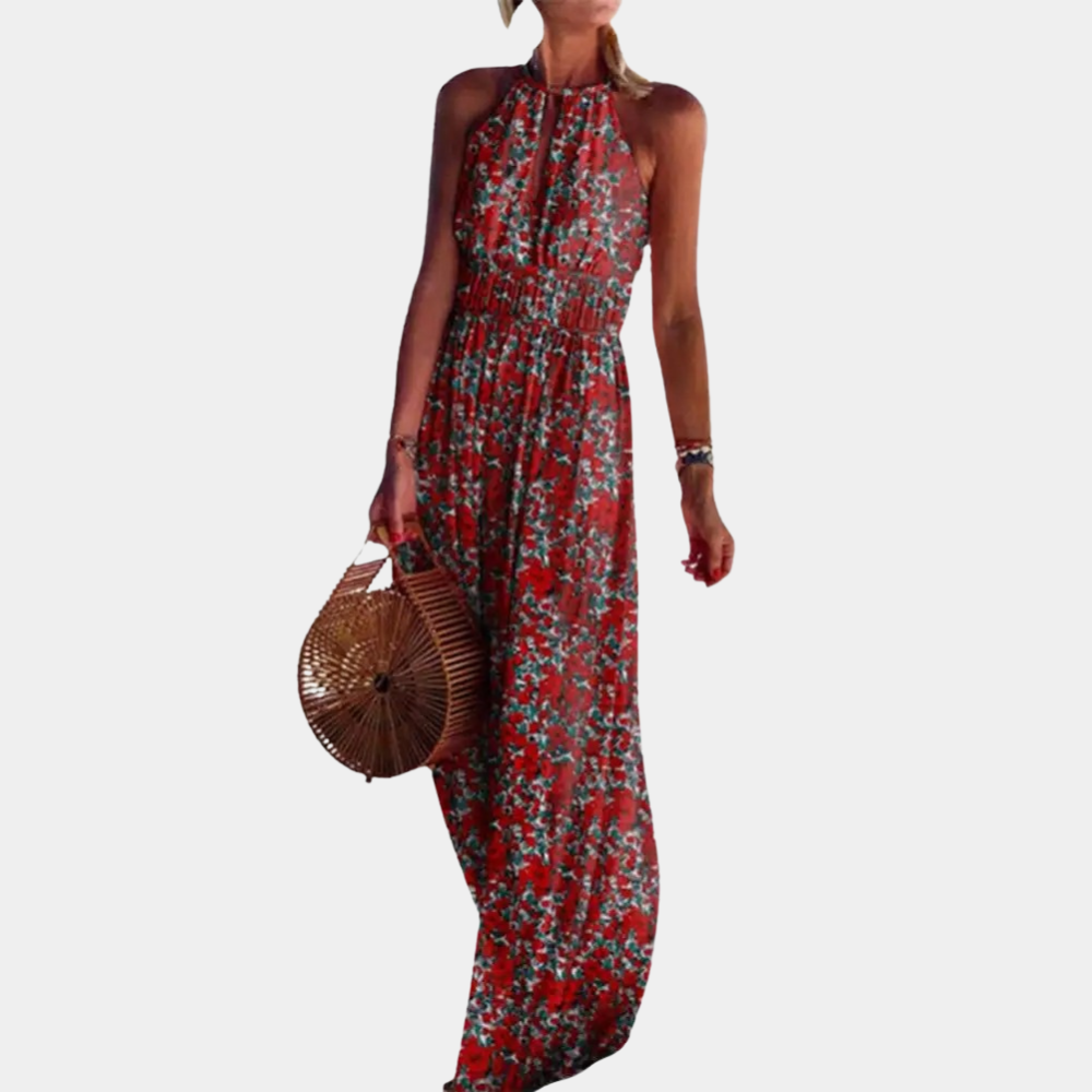 Women's Maxi Dress - Sleeveless Halterneck - Fitted Waist - Elegant and Lightweight Design