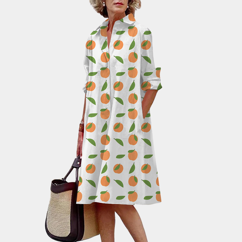 Women's Shirt Dress - Floral - Light and Breathable - 3/4 Sleeves - Relaxed Fit