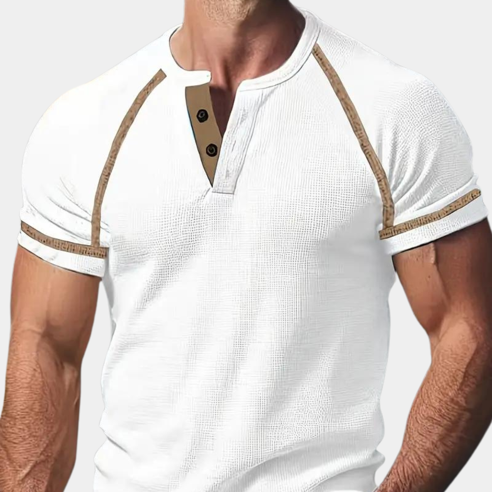 Men's Henley T-shirt - Button Closure - Short Sleeved - Breathable and Comfortable