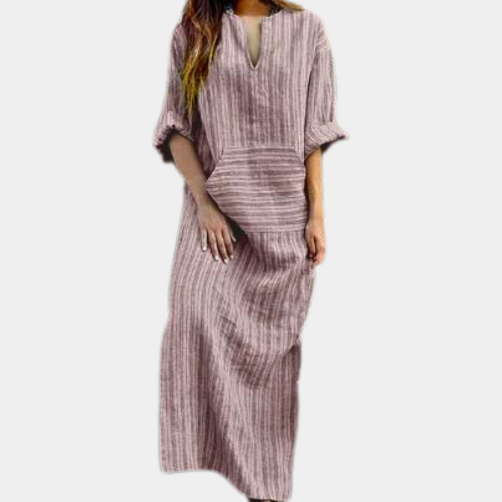 Women's Caftan Dress - Maxi Length - Loose Fit - V-Neck - Light and Airy