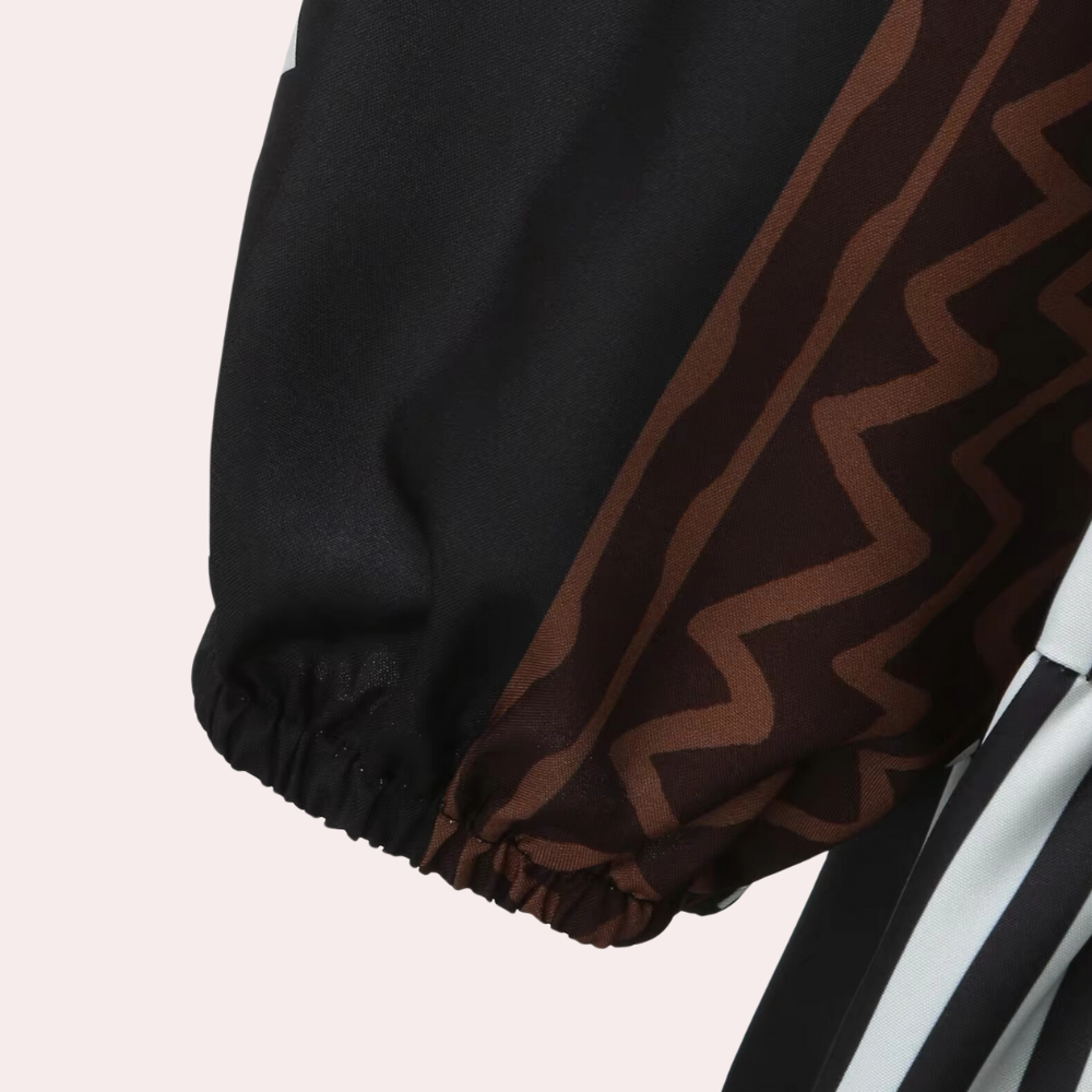 Women's Dress - A-line Fit - V-neck - 3/4 Sleeves - Geometric Pattern - Casual Look