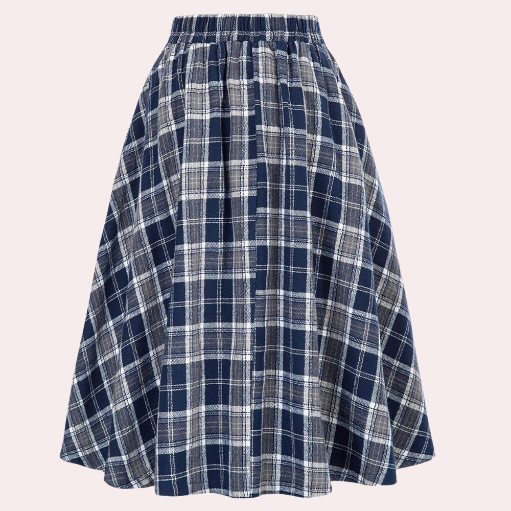 Women's Skirt – High Waist – A-Line Fit – Pleated with Button Details – Checkered Design