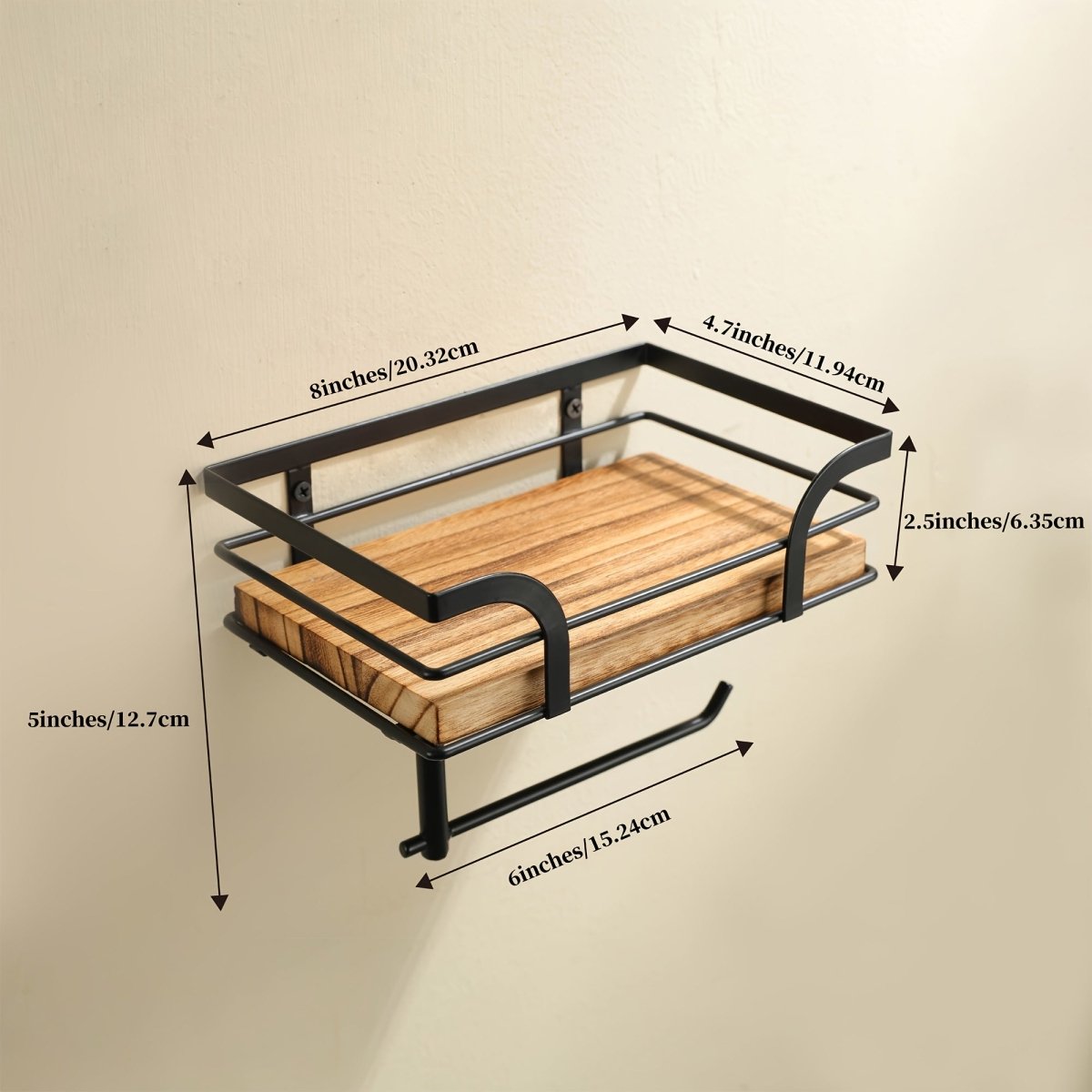 Industrial Wrought Iron and Wood Wall Rack