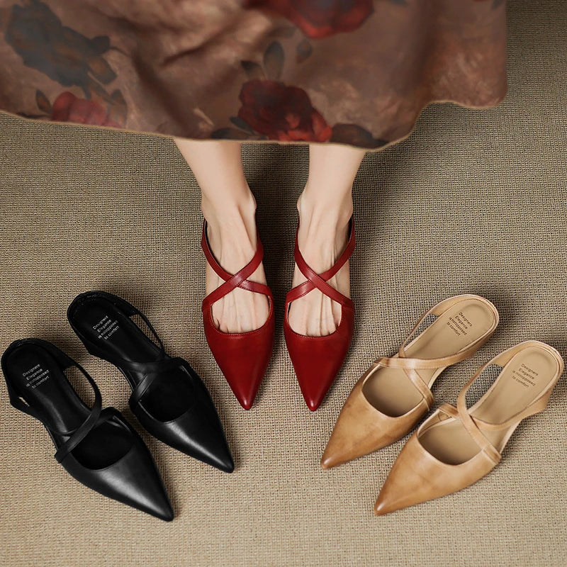 Amelia Pointed-Toe Flats | Criss-Cross Straps Mule Pointed-Toe Flats