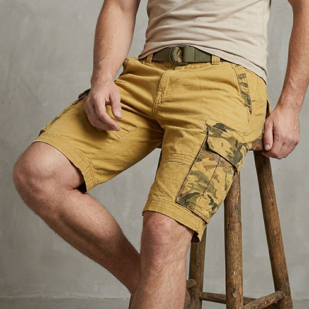 Relaxed Fit Belted Knee-Length Cargo Shorts for Men – Casual Style & Comfort