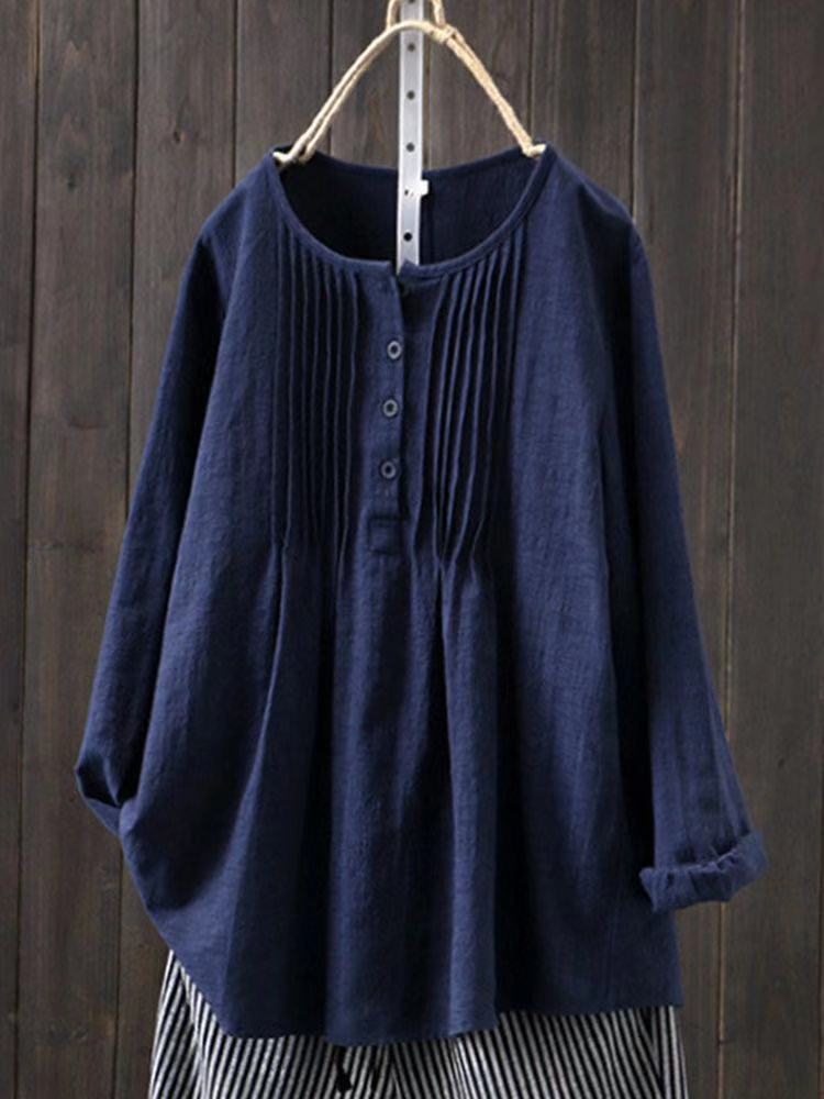 Women's Blouse - Light and Breathable - Loose Fit - 3/4 Sleeves - Button Closure