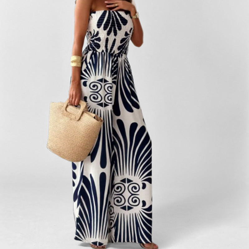 Women's Jumpsuit – Off-Shoulder – Smocked Waist – Wide Legs – Light and Breathable