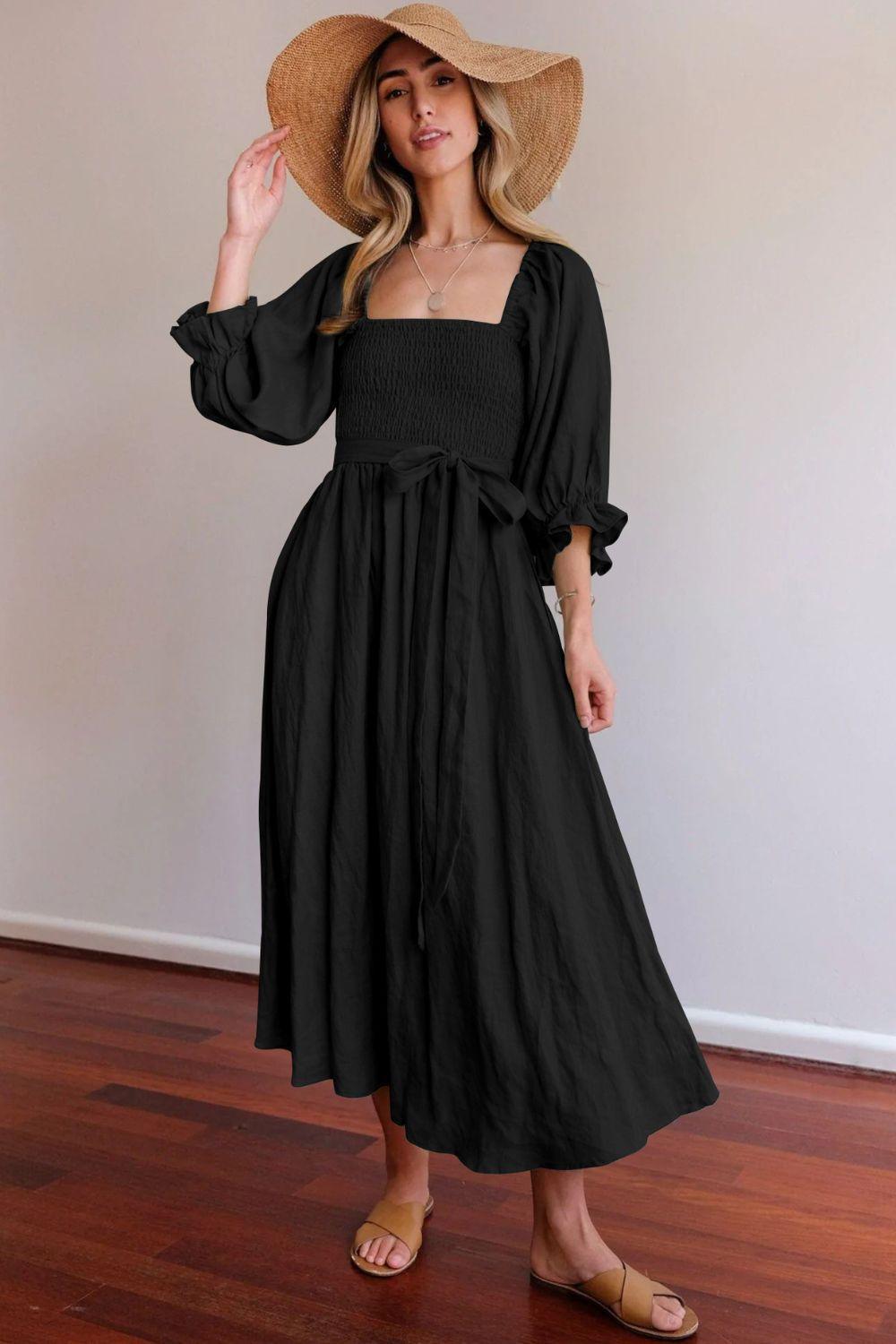 Dress for Women – A-line Fit – Smocked Bodice – Puff Sleeves – Reversible Design