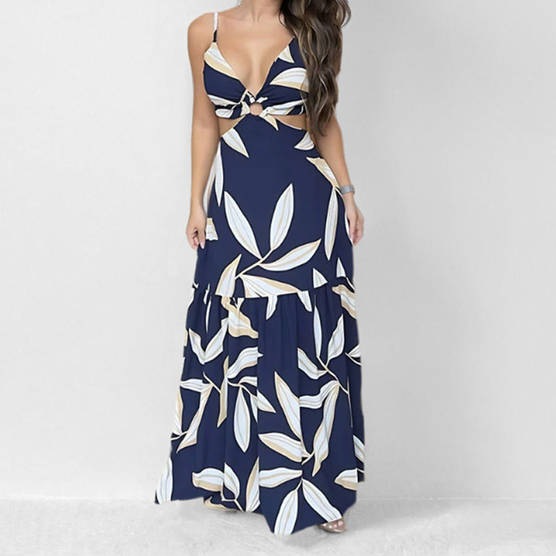 Women's Maxi Dress – Halterneck – Waist Cut-Out – A-Line with Layers – Lightweight and Breathable