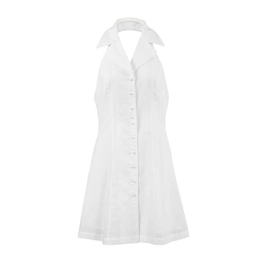Dress for Women – A-line Cut – Halterneck with V-neck – Short Length in Linen Blend