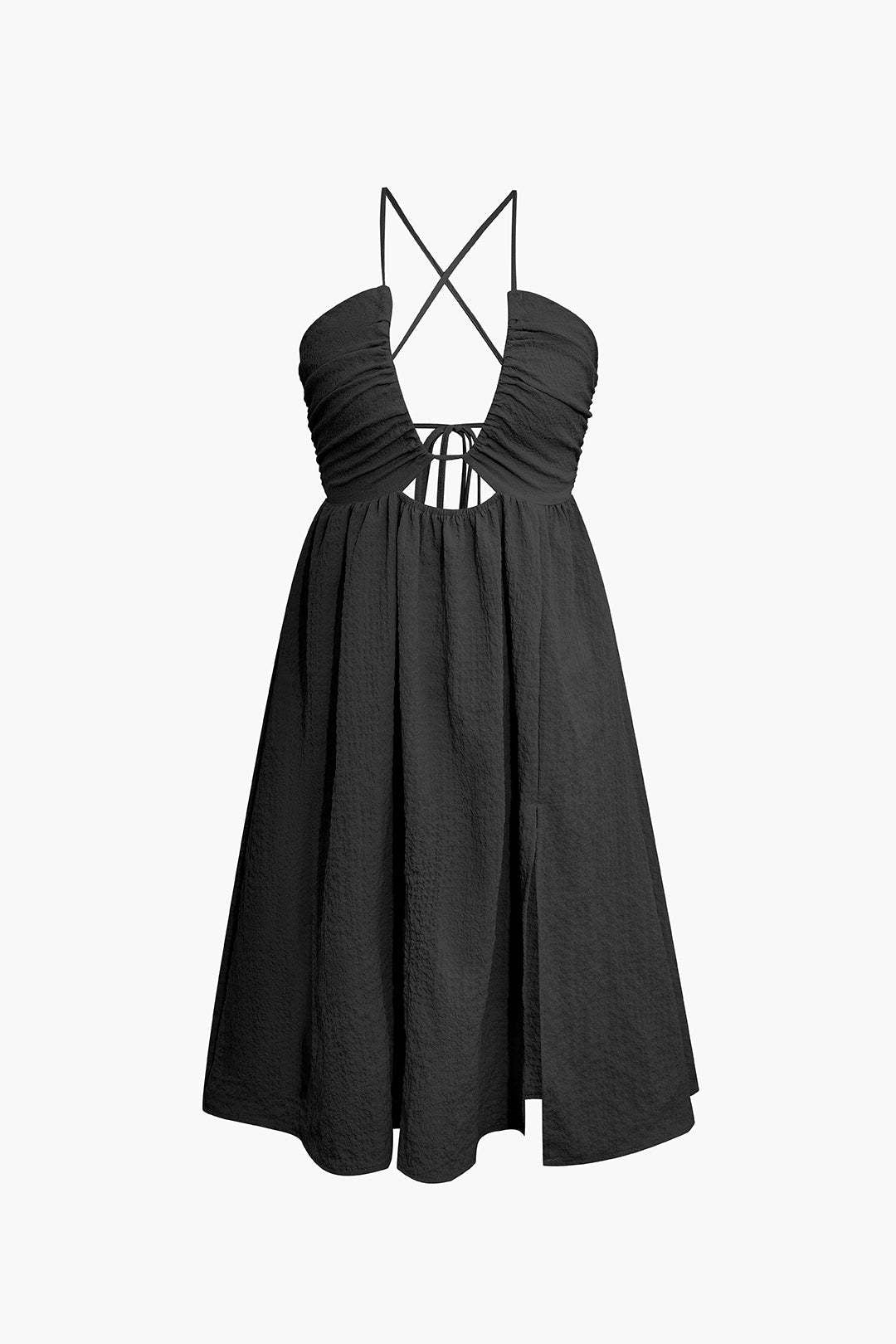 Dress for Women – Midi – V-Neck – Spaghetti Straps – Cutout – High Slit