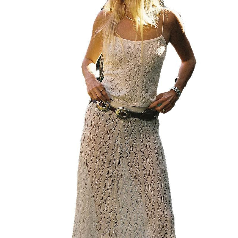 Women's Dress – Crocheted Lace – Slim Fit – Spaghetti Straps – Midi – Boho Style