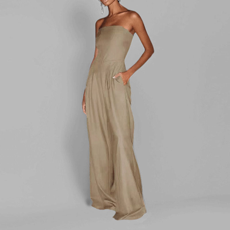 Women's Jumpsuit – Strapless – Slim Waist – Wide Leg Pants – Elegant Party Look