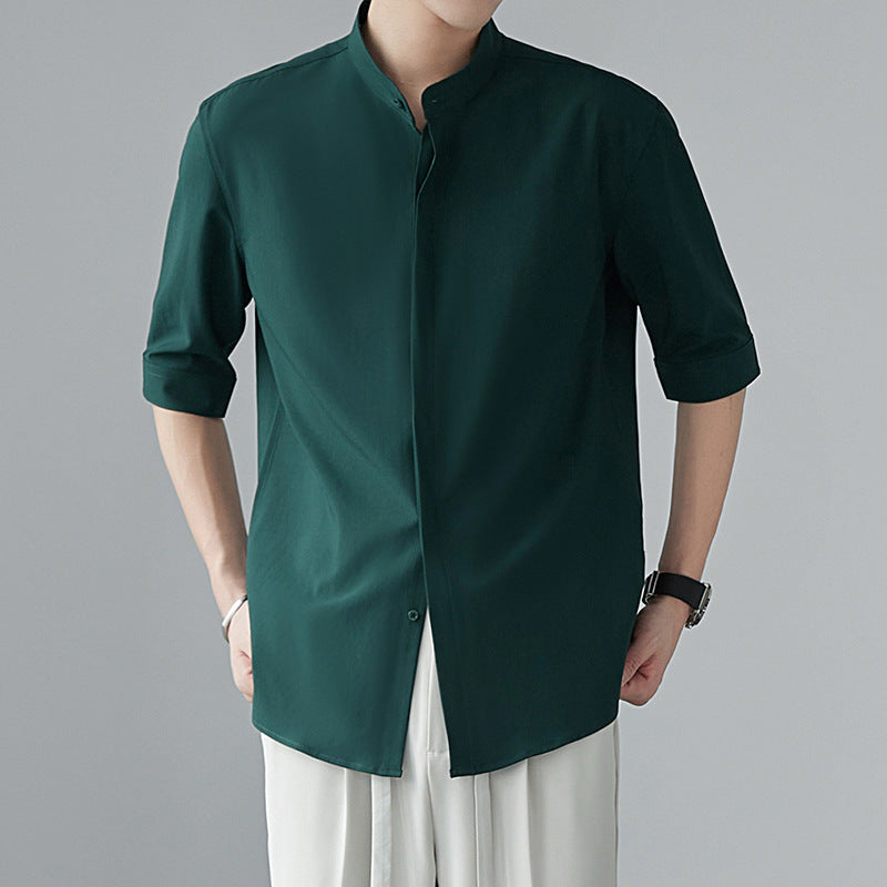 Men's Shirt with Long Sleeves – Relaxed Fit – Lightweight and Breathable Material – Mandarin Collar