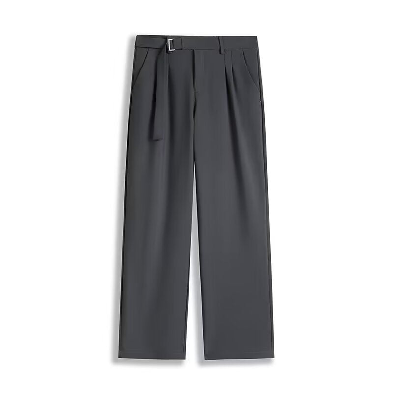 Men’s Wide-Leg Trousers - High-Waist Pleated Pants - Belted