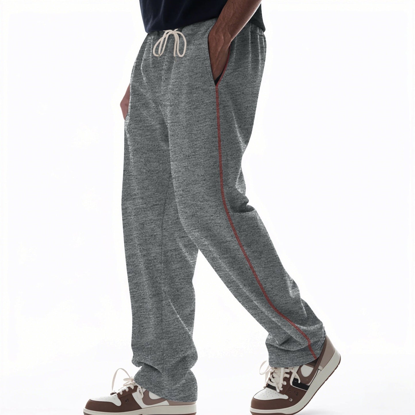 Men's Trousers – Relaxed Fit – Cotton Terry – Drawstring Waist – Side Pockets – Full Length
