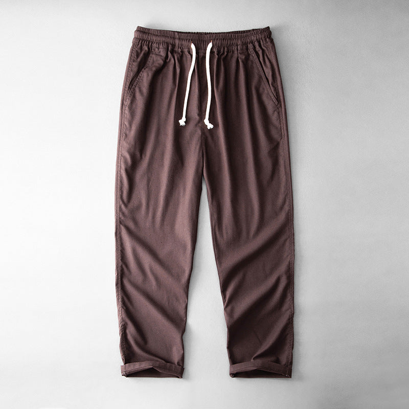 Men's Trousers – Linen Blend – Loose Fit – Elastic Waist – Straight Legs – Casual