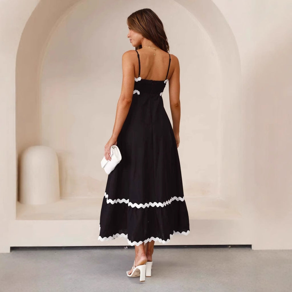 Dress for Women – Maxi A-line Fit – Lightweight Cotton – Strapless with Spaghetti Straps – Wavy Hem Detail