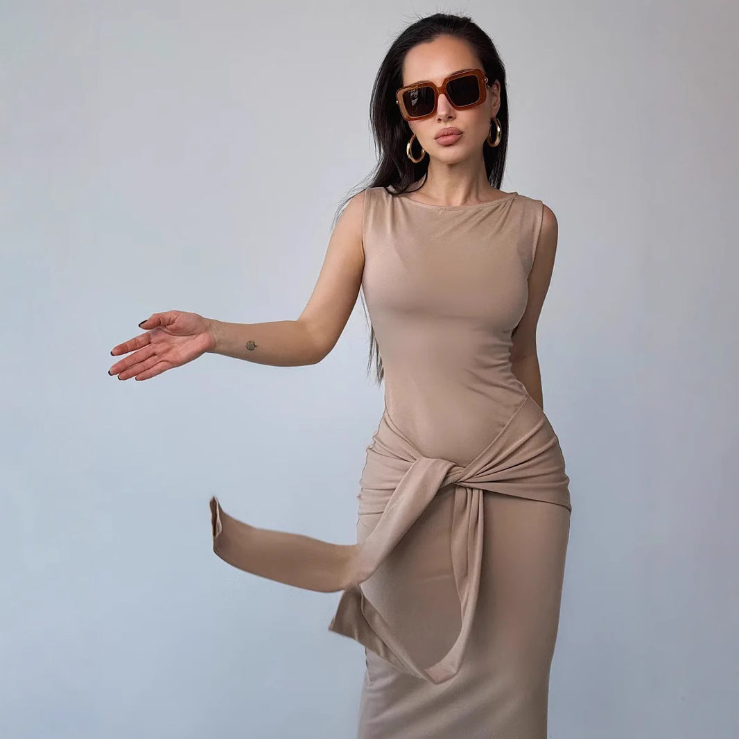 Women's Dress Bodycon – Slim Fit – Sleeveless Maxi – Round Neck – Waistband Elegant Style