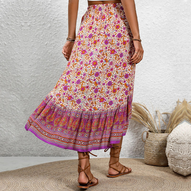 Women's Skirt – Bohemian Style – Floral Paisley – Mid-Length – Elastic Waist