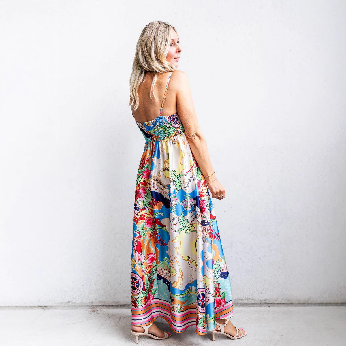 Women's Sundress – A-line Fit – Light Cotton Blend – Spaghetti Straps – Full Length