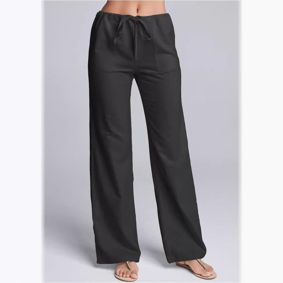 Women's Trousers – Cotton-Linen Mix – Loose Fit – Elastic Waist – Full Length