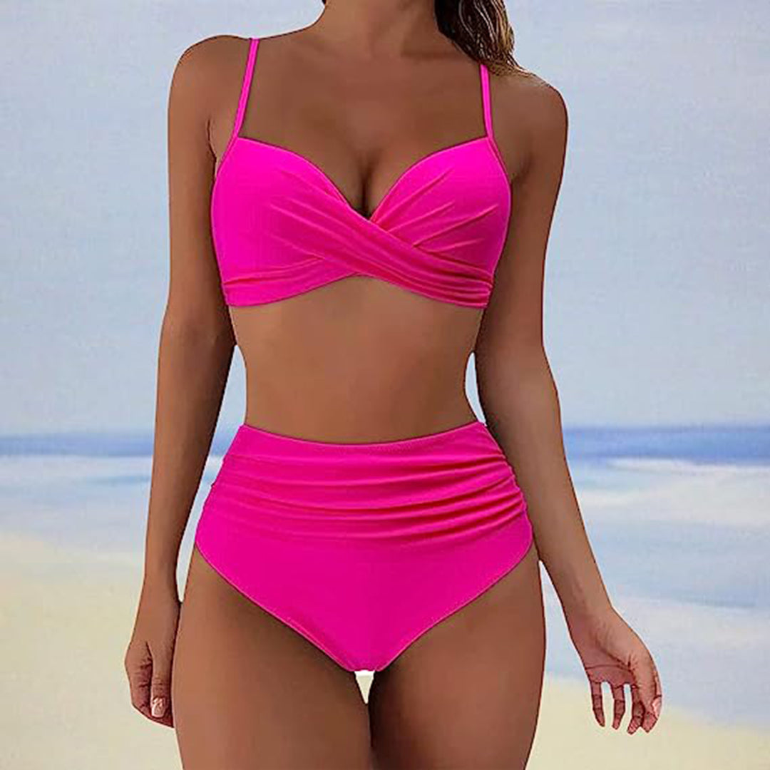 Bikini for Women - High Waisted - Cross Details - Adjustable Straps - Padded Cups