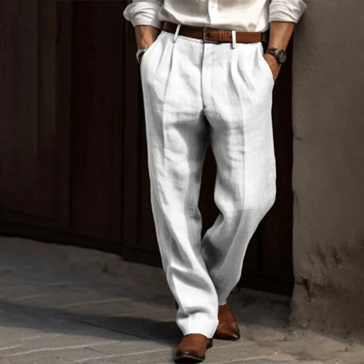 Men's Trousers - Lightweight Fabric - Pleated Waist - Straight Fit - Formal & Smart Casual