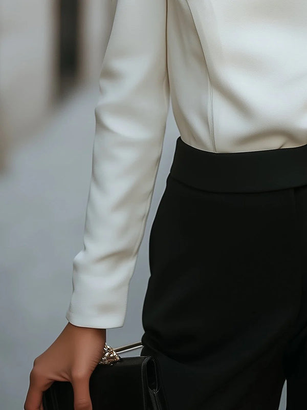 Asymmetrical Neck Button Detail Blouse for Women – Modern Office Elegance