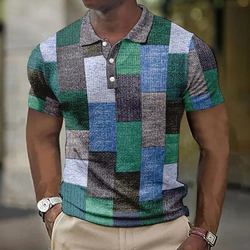 Men's Polo Shirt - Breathable Cotton - Regular Fit - Short-Sleeved Geometric Design