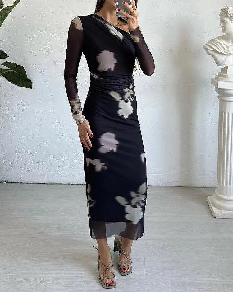Juliette - Off-shoulder Dress of Chiffon With Print