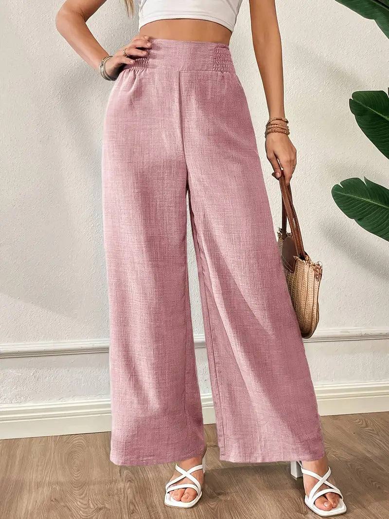 Women's Pants – Wide Legs – High Waist – Light and Breathable – Full Length – Elastic Waist