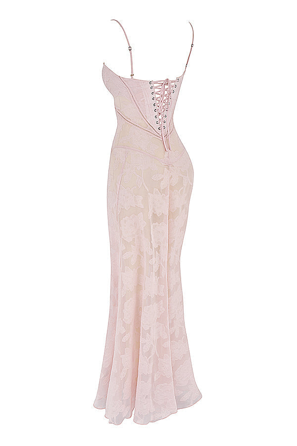 Women's Maxi Dress – Spaghetti Straps – Embroidered Lace – Elegant Long Silhouette